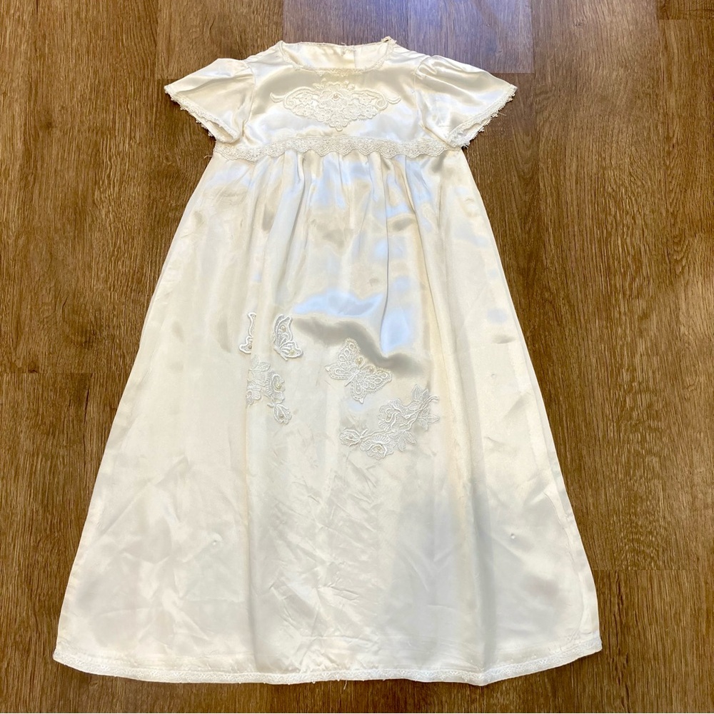 Little Girl Christening Gown Handmade Butterfly Faux Pearl Baptism Gown